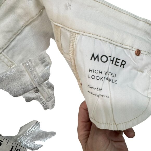 MOTHER The Looker High Waist Skinny Jeans Silver Lining Size 24 NWT Metallic - Picture 5 of 9